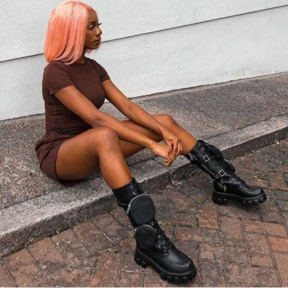 Black Combat Boots with Removable Pouches - Picture 6 of 13